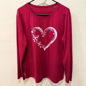NWOT Women’s XL Long Sleeve Graphic Red Shirt Top Blouse Heart and Butterflies